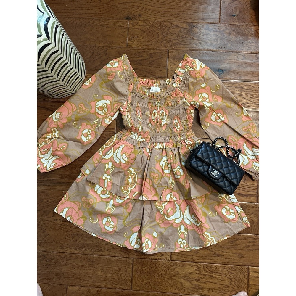 Tuckernuck XS Cleobella Journee Mini Dress Abtract Rose Ruffles Off Shoulder